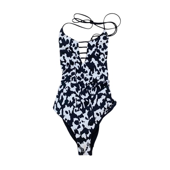 Maaji Reversible Cow Print One Piece Swimsuit Black White - Picture 2 of 5
